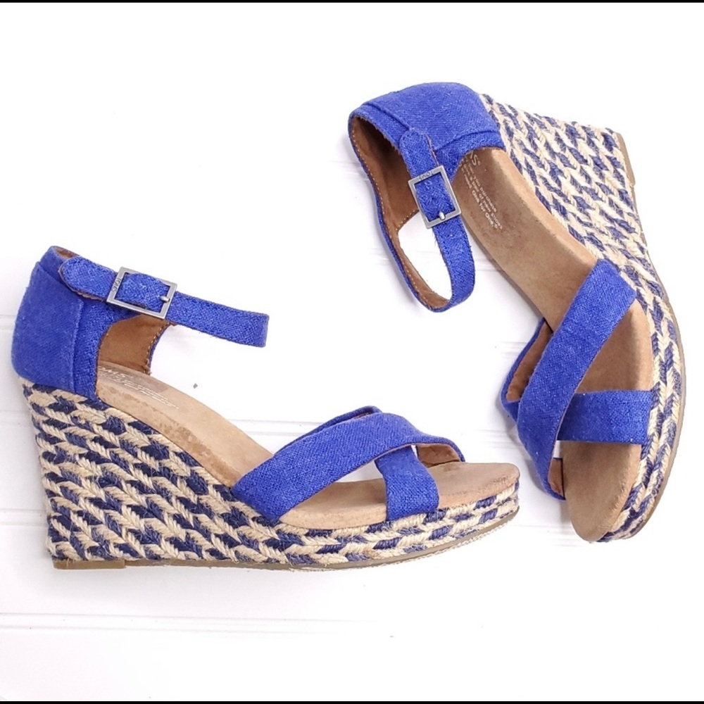 TOMS Sienna Blue Espadrille Wedge Sandals 9.5